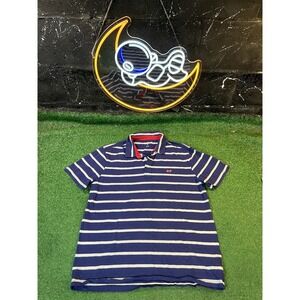 Vineyard Vines Polo Shirt Men Medium Blue Short Sleeve Whale Golfer Rugby Casual